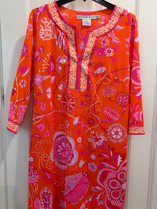 Gretchen Scott Designs Dresses & Skirts - Gretchen Scott Bright Orange Tunic with Pink Floral Trim